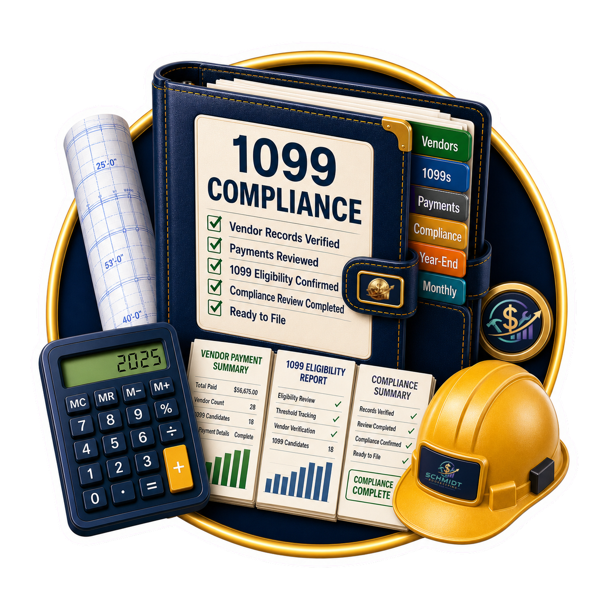 1099 compliance feature icon representing contractor and vendor tax reporting for construction businesses