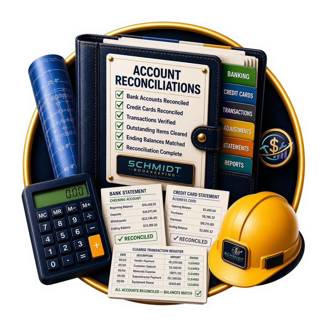 Bank and credit card reconciliations feature icon representing accurate construction bookkeeping for contractors