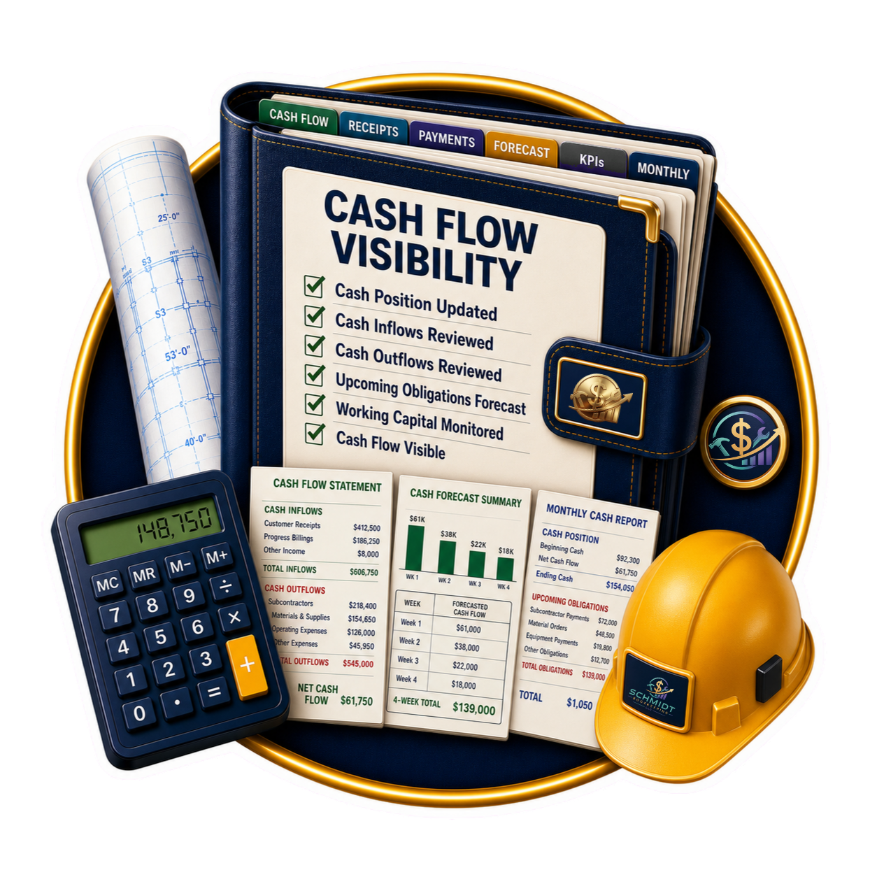 Cash flow visibility feature icon representing construction cash flow reporting for contractors