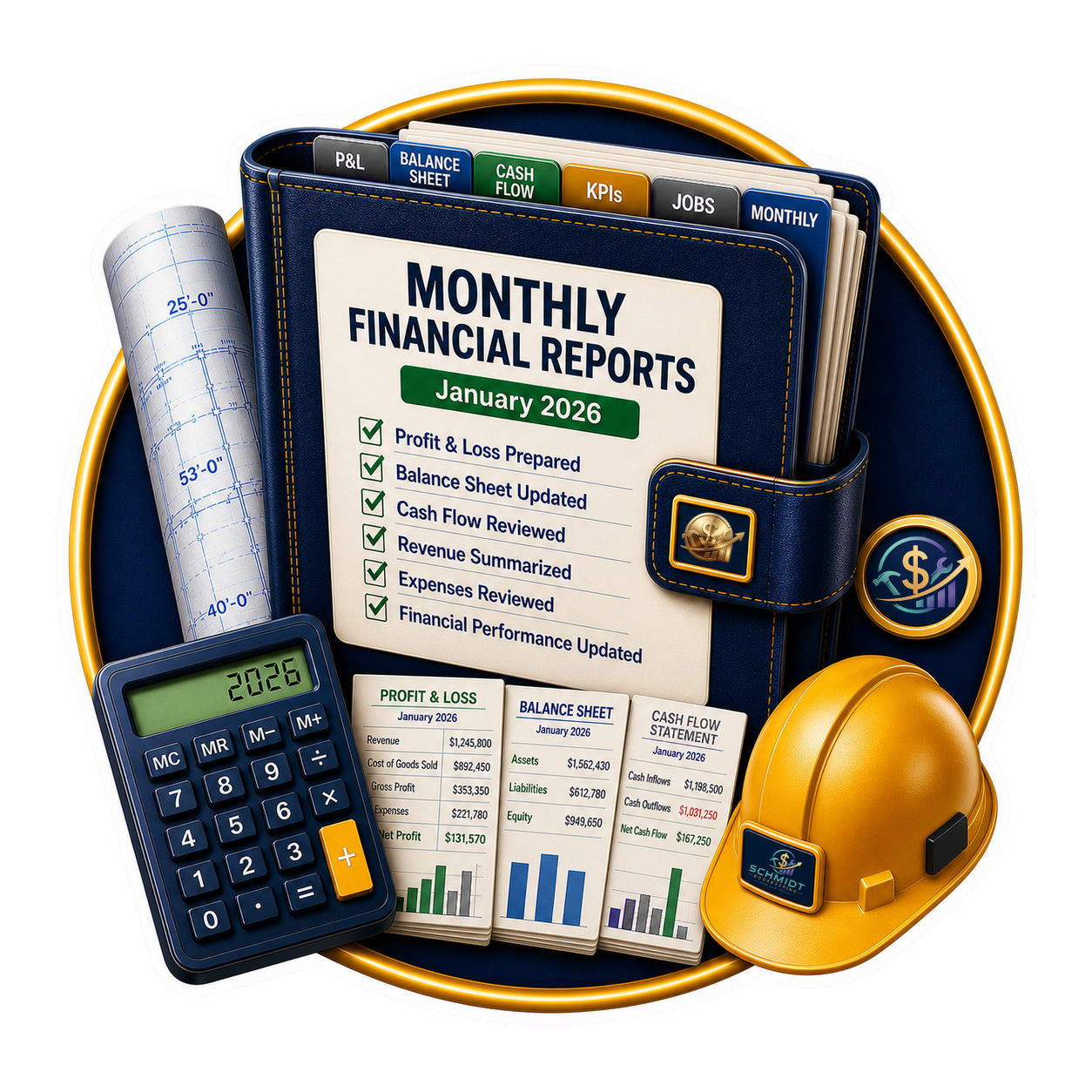 Monthly financial reports feature icon representing construction financial reporting for contractors