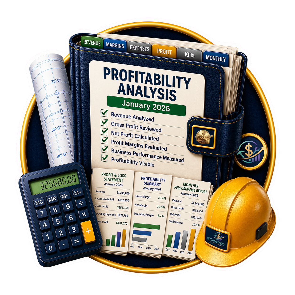 Profitability analysis feature icon representing construction job profitability analysis for contractors